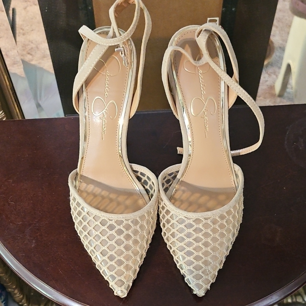 Jessica Simpson Cream Quilted Slingback Heels